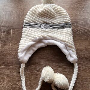 OTH Chicago Blackhawks Cream Knit Ear Flap Beanie Hat with Pom Poms